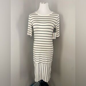 LuLaRoe Julia Dress Black and White Striped Midi Form Fitting